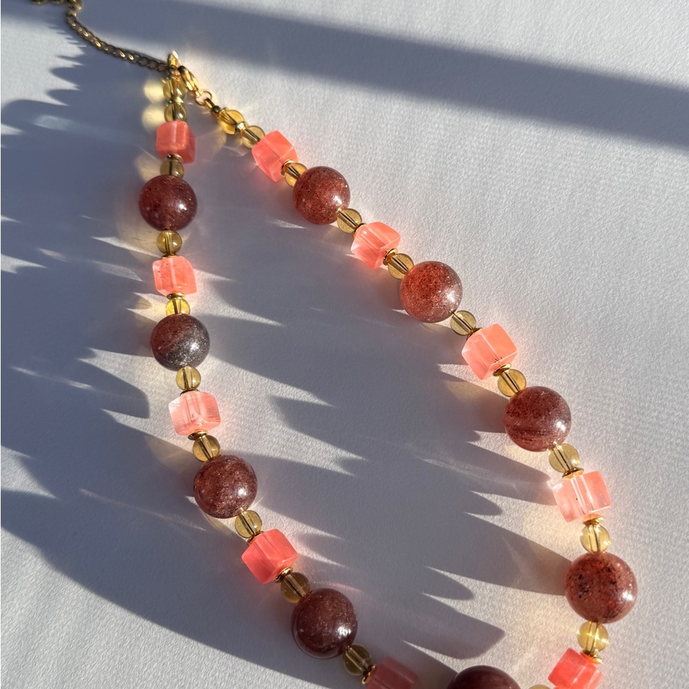 Strawberry Quartz Harmony | Two-Tone Strawberry Quartz Necklace - Picture 2 of 10